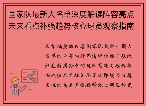 国家队最新大名单深度解读阵容亮点未来看点补强趋势核心球员观察指南 国家队最新大名单深度解读阵容亮点未来看点补强趋势核心球员观察指南